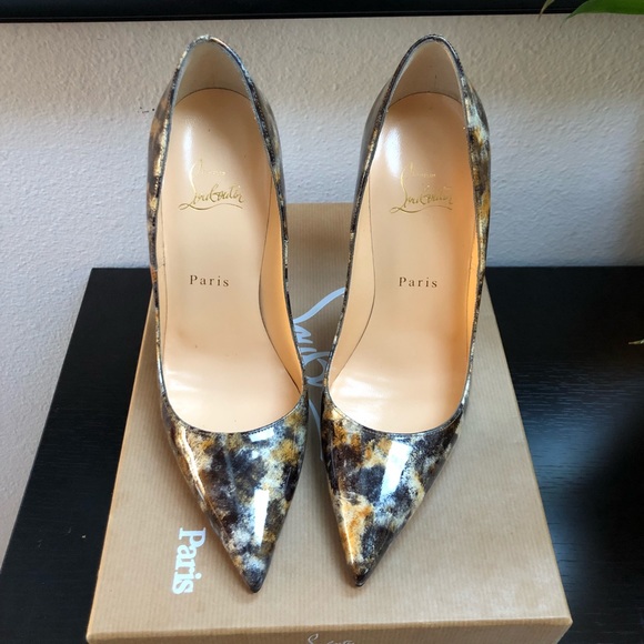 Christian Louboutin So Kate 120 Vernis Mouchete Marble Leopard Patent Pumps 38 - Picture 3 of 10